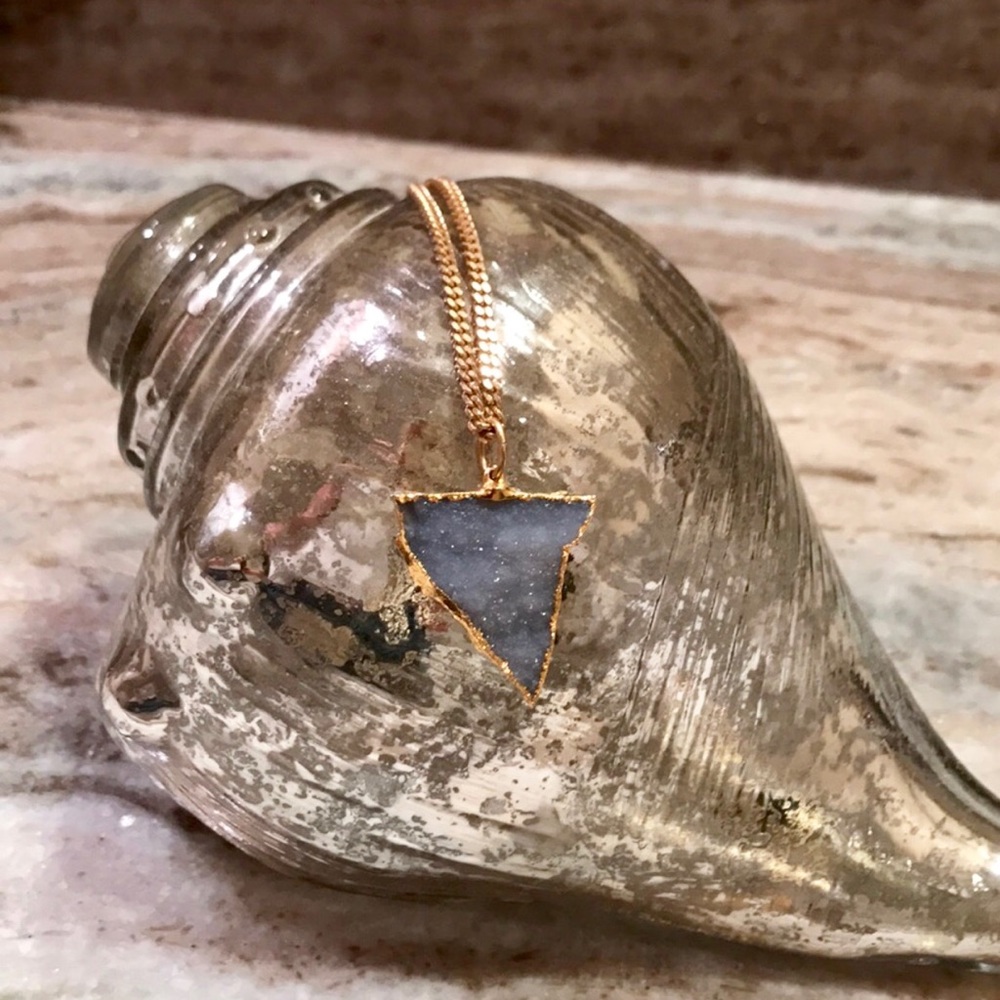 Gold Dipped Druzy Genuine Geode Necklace In Periw… - image 3